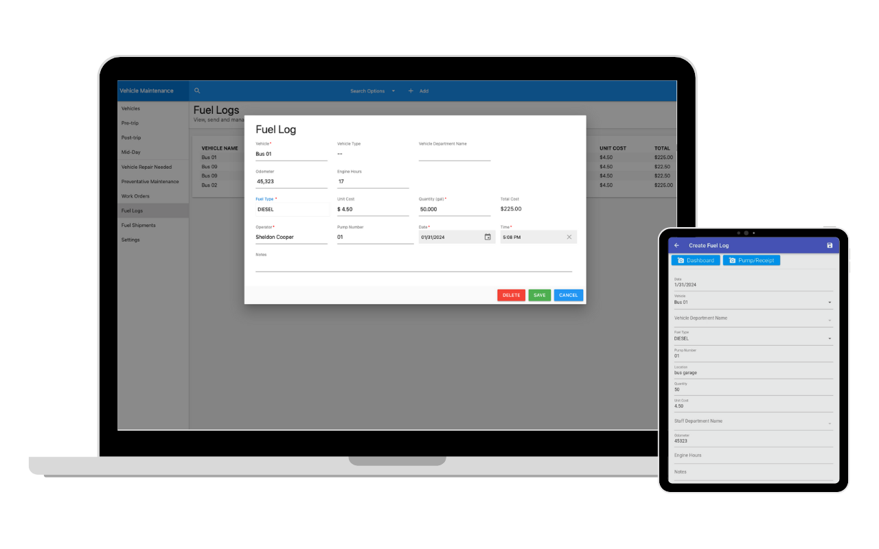 DriverHub + Vehicle Maintenance Module - Fuel Logs