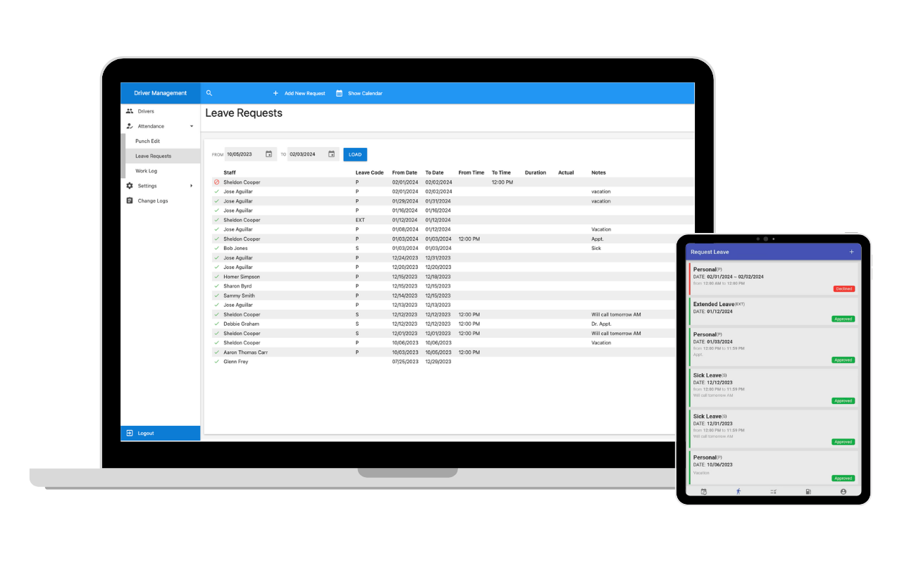 DriverTimes (aka DriverHub) + Driver Management Module - Request Leave