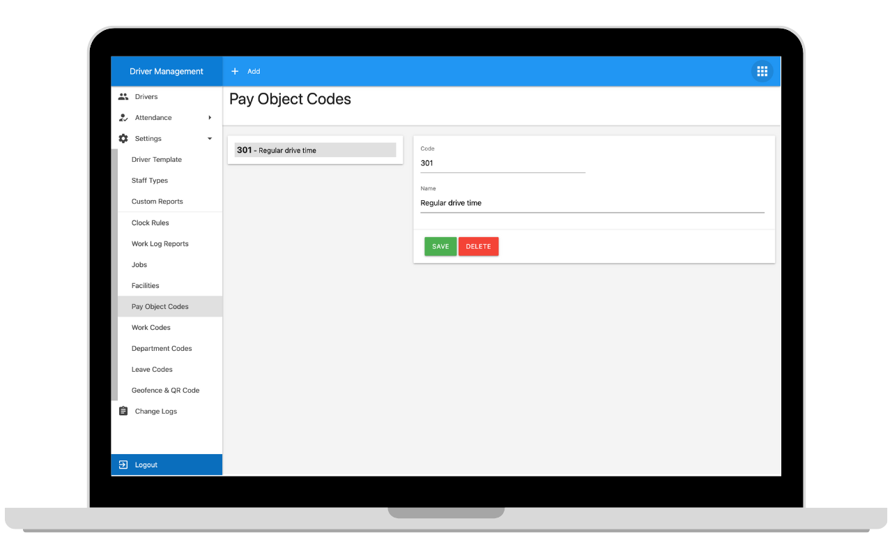 Driver Management - Pay Object Codes 